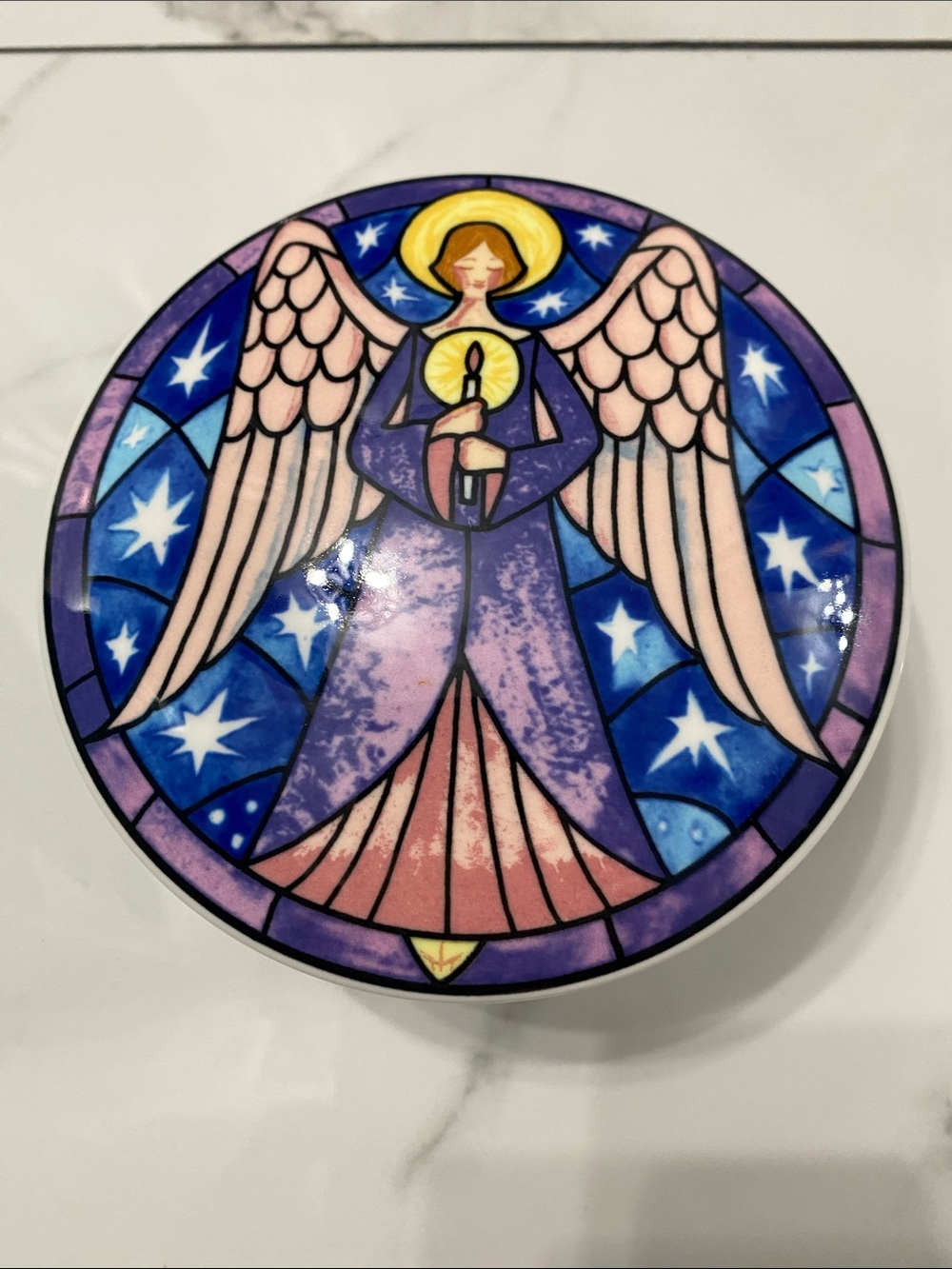 MIKASA guardian angel trinket porcelain lid dish container jewelry